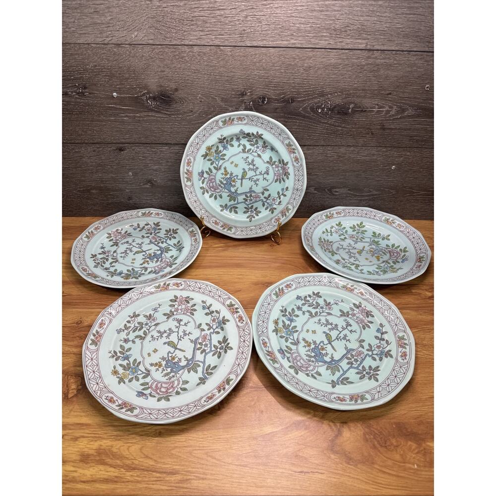 Adams Calyx Ware Singapore Bird Ironstone DINNER PLATES 10.25” ~set Of 5